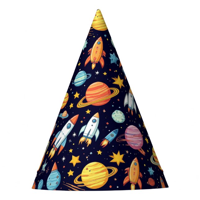 Colourful Space Exploration Pattern Party Hat (Front)