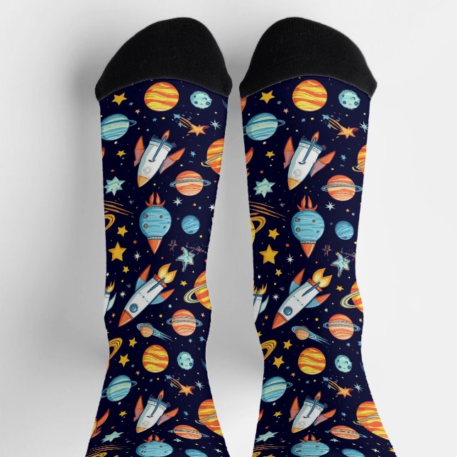 Colourful Space Exploration Pattern Socks (Top)