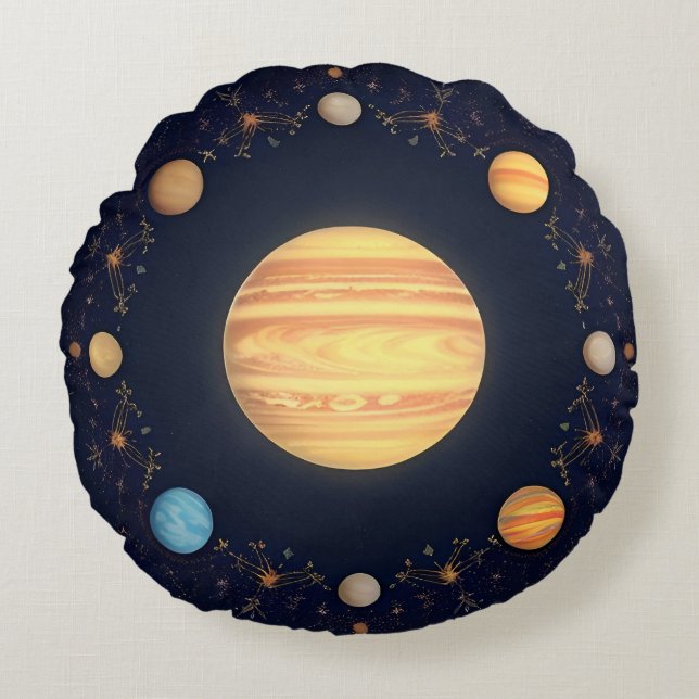 Colourful Space Illustration Round Cushion (Front)
