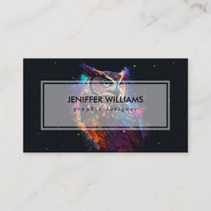 Colourful Space Owl Business Card