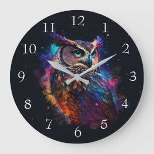 Colourful Space Owl                              Large Clock