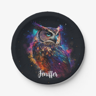 Colourful Space Owl                                Paper Plate