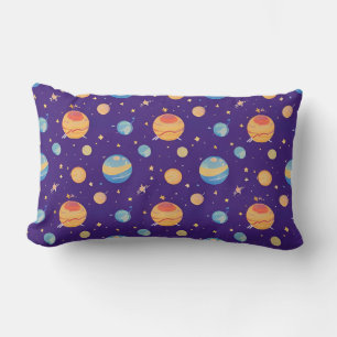 Colourful Space Pattern with Planets, Stars Lumbar Cushion