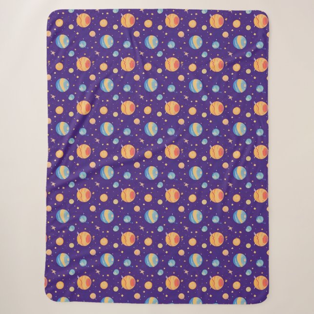 Colourful Space Pattern with Planets, Stars Sherpa Blanket (Front)