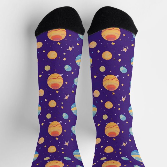 Colourful Space Pattern with Planets, Stars Socks (Top)
