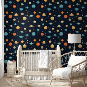 Colourful Space Planet Pattern Wallpaper