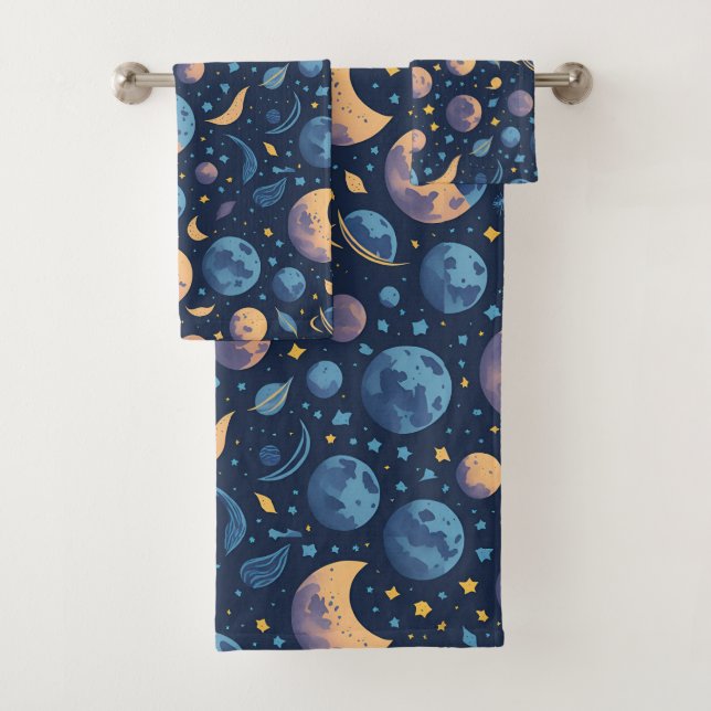 Colourful Space Themed Bath Towel Set (Insitu)