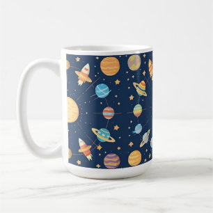 Colourful Space-themed Pattern with Planets Coffee Mug