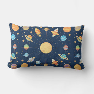 Colourful Space-themed Pattern with Planets Lumbar Cushion
