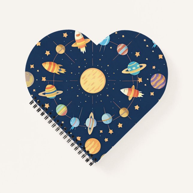 Colourful Space-themed Pattern with Planets Notebook (Front)