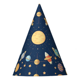 Colourful Space-themed Pattern with Planets Party Hat