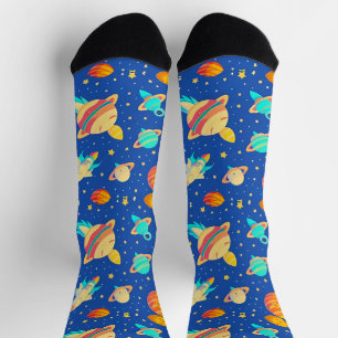 Colourful Space-themed Pattern with Planets Socks