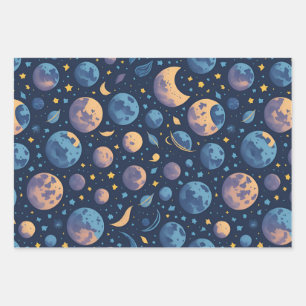 Colourful Space Themed Wrapping Paper Sheet