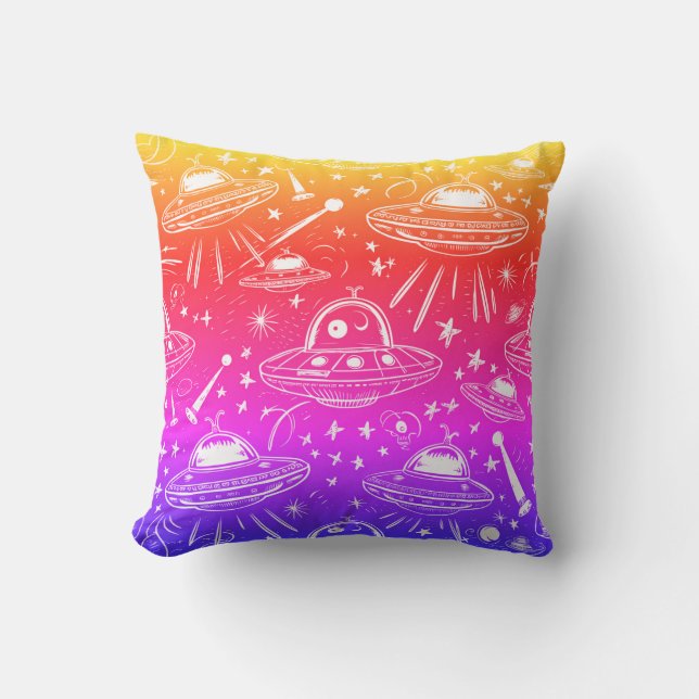 Colourful Spaceship Pattern Cushion (Front)