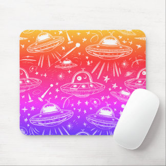 Colourful Spaceship Pattern Mouse Pad