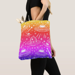 Colourful Spaceship Pattern Tote Bag
