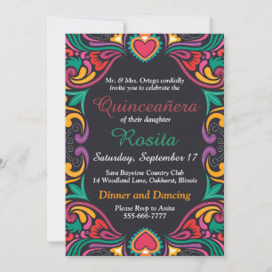 Colourful Spanish Border Quinceanera invitation