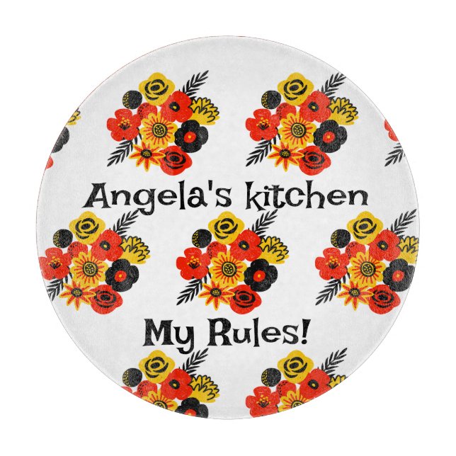 Colourful Spanish flowers editable text Cutting Board (Front)