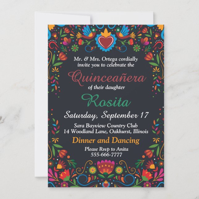 Colourful Spanish Girls 15th Birthday Quinceanera Invitation (Front)