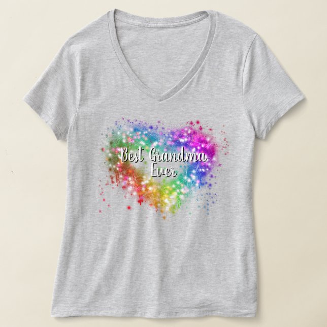 Colourful sparking glitter heart best Grandma ever T-Shirt (Laydown)