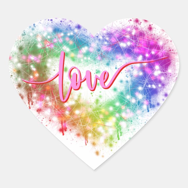 Colourful sparking glitter heart love script sticker (Front)