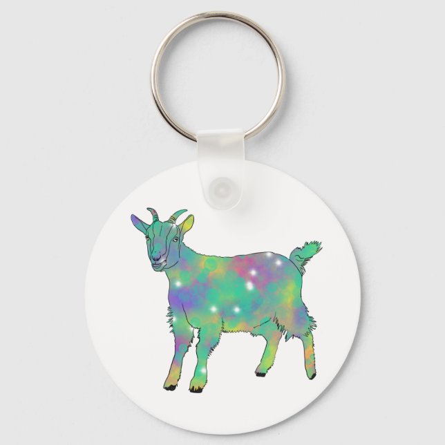Colourful Sparkle Star Goat Cute Funky Animal Art Key Ring (Front)