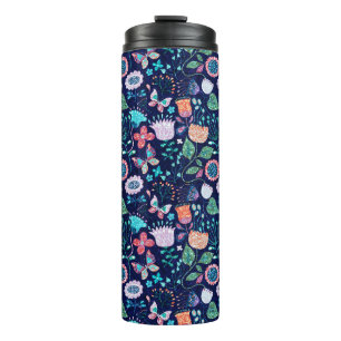 Colourful sparkling flowers and butterflies patter thermal tumbler