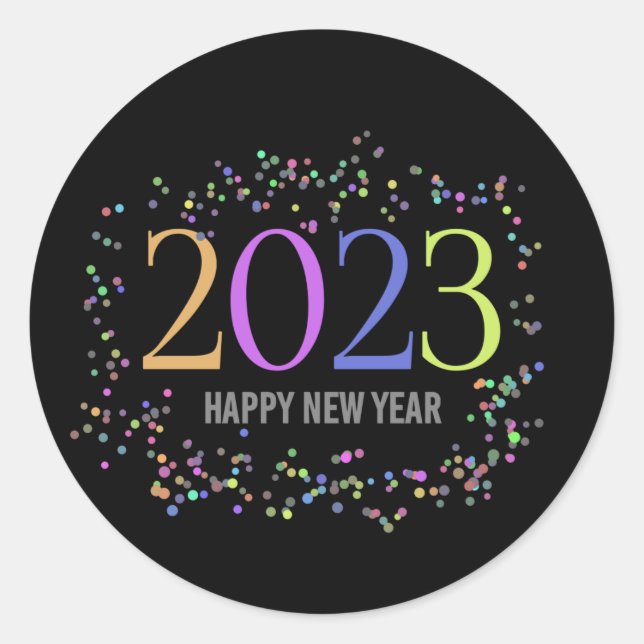 colourful sparkling shimmer 2023 new year classic round sticker (Front)