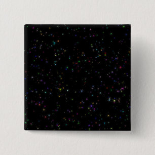 Colourful sparkling stars in night sky black desig 15 cm square badge