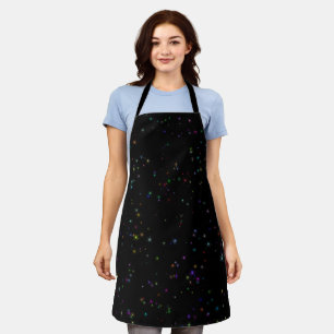 Colourful sparkling stars in night sky black desig apron