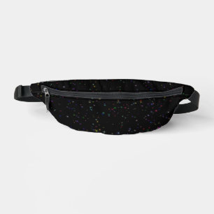 Colourful sparkling stars in night sky black desig bum bags