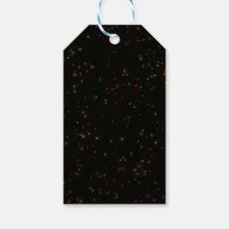 Colourful sparkling stars in night sky black desig gift tags