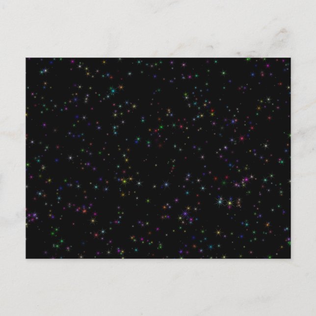 Colourful sparkling stars in night sky black desig postcard (Front)