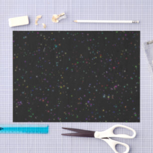 Colourful sparkling stars in night sky black desig tissue paper