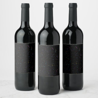 Colourful sparkling stars in night sky black desig wine label