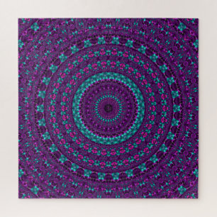 Colourful Sparkly Jewel Tone Mandala Digital Art Jigsaw Puzzle