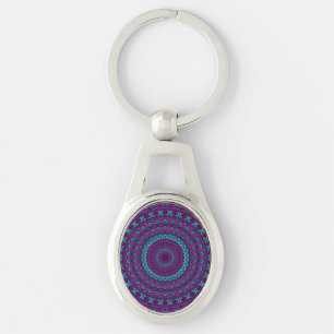 Colourful Sparkly Jewel Tone Mandala Digital Art Key Ring