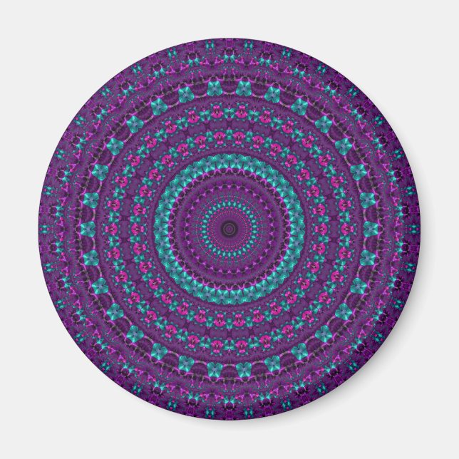 Colourful Sparkly Jewel Tone Mandala Digital Art Magnet (Front)