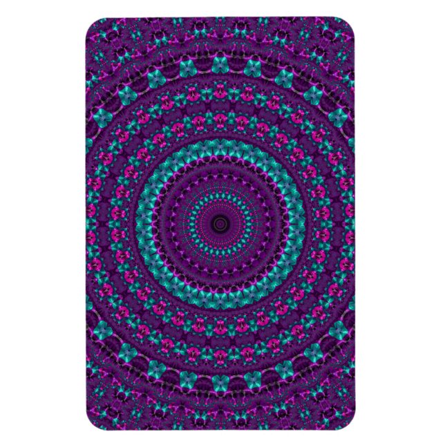 Colourful Sparkly Jewel Tone Mandala Digital Art Magnet (Vertical)