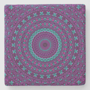 Colourful Sparkly Jewel Tone Mandala Digital Art Stone Coaster