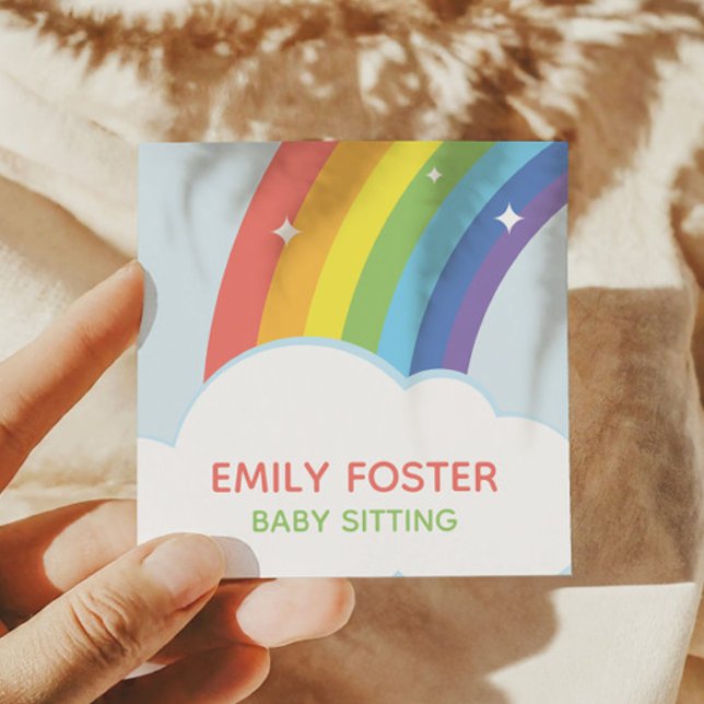 Colourful Sparkly Rainbow Clouds Custom  Square Business Card (Creator Uploaded)