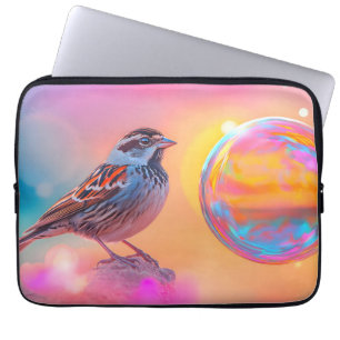Colourful Sparrow and Rainbow Bubble Laptop Sleeve