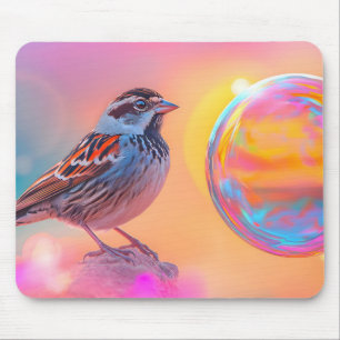 Colourful Sparrow and Rainbow Bubble Mouse Pad