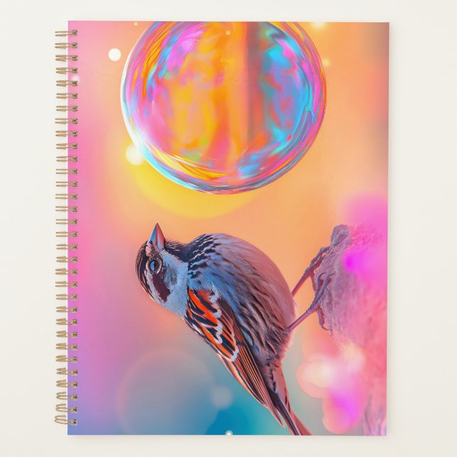 Colourful Sparrow and Rainbow Bubble  Planner (Front)