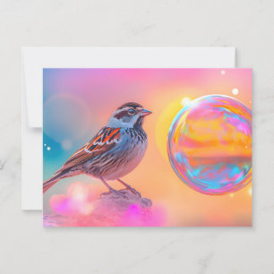 Colourful Sparrow and Rainbow Bubble Postcard