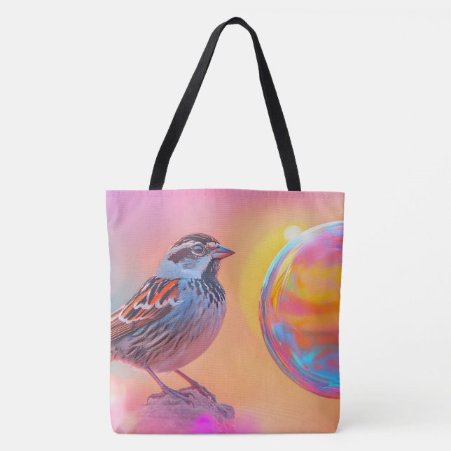 Colourful Sparrow and Rainbow Bubble  Tote Bag (Front)