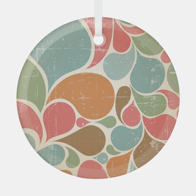 Colourful Spatters: Abstract Retro Pattern. Glass Tree Decoration (Front)