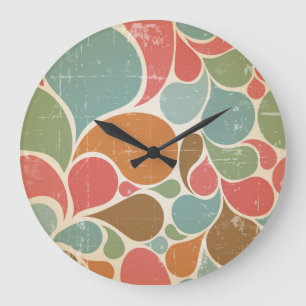 Colourful Spatters: Abstract Retro Pattern. Large Clock