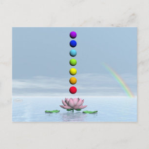 Colourful spheres for chakras upon beautiful lily postcard
