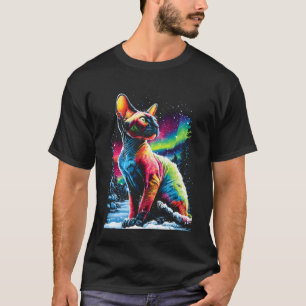 Colourful Sphynx Cat Aurora Borealis Winter Forest T-Shirt
